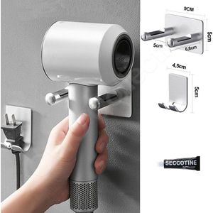 OWO - muurbeugel houder RVS met stekker houder geschikt voor Dyson supersonic haardroger HD01 HD02 HD03 HD04 HD07 Föhn - zilver