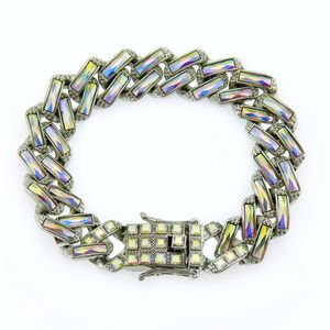 ICYBOY 18K Massieve Miami Heren Armband Verguld Zilver [SILVER-PLATED] [ICED OUT] [8 inch - 20 cm] - Diamond Miami Cuban Chain Bracelet Link Chain