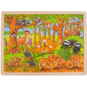 Houten Puzzel - Baby dieren in het bos - bos puzzel - 96 stukjes - forest - herfst - houten speelgoed - vanaf 3 jaar