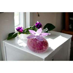 Mini Urn met Bloem | Oud roze Steen | Paarse Bloem | Glazen Urn | Luxe Urnen | Urnen