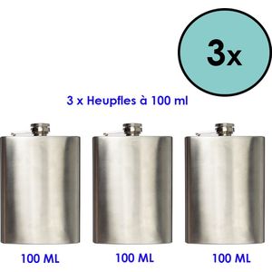 Heupfles - Platvink - Veldfles - Zakflacon - 100 ml - 3 Stuks