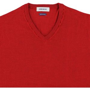 Osborne Knitwear Trui met V hals - Merino wol - Red - XL