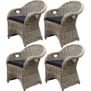 4 stuks Macau dining tuinstoel met handgat naturel rotan