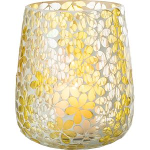 J-Line windlicht Bloemen - glas - geel/zilver - large