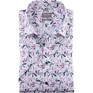 OLYMP Luxor comfort fit overhemd - korte mouw - popeline - roze dessin - Strijkvrij - Boordmaat: 40