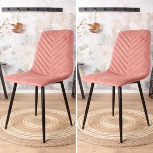 Eetkamerstoel Gaby - stoel - industrieel - velvet - velours - fluweel - roze - zwart metaal - set van 2
