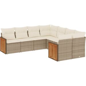 vidaXL Loungeset 8-delig - Beige - Inclusief Kussens Loungeset - Tuinset - Lounge Set - Buitameubels - Hoekbank