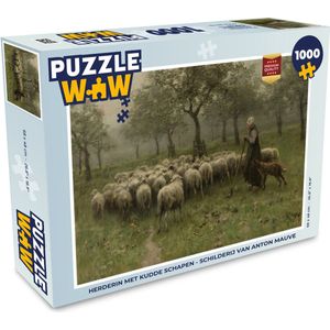 Puzzel Herderin met kudde schapen - Schilderij van Anton Mauve - Legpuzzel - Puzzel 1000 stukjes volwassenen