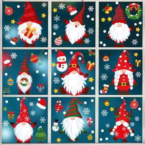 Kerst raamstickers dubbelzijdige kerst raamdecoraties stickers sets sneeuwvlok kerstman kerst venster klampt verwijderbare muursticker muurschildering voor thuiswinkel feestdecoraties display (A)
