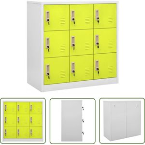 The Living Store Lockerkast 90x45x92,5 cm staal lichtgrijs en groen - Lockerkast - Opslagkast - Schoolkas - Kantoor Kast - Metalen Kast