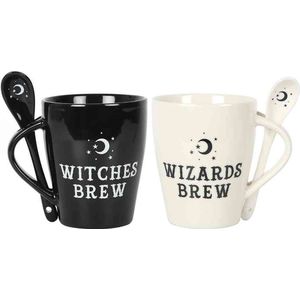 Something Different Mok/beker met lepel set Witches and Wizards Couples Zwart/Wit