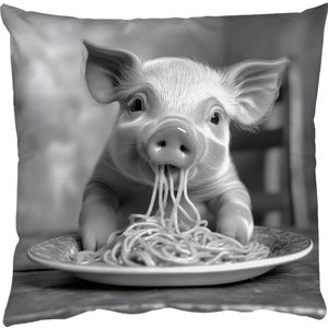 Sierkussens - Kussentjes Woonkamer - 50x50 cm - Varken - Schattig - Spaghetti - Zwart wit - Dier