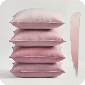 Kussensloop 40 x 40 cm, roze, set van 4 fluwelen kussenslopen, kussenovertrek, decoratieve kussensloop, voor bank, slaapkamer, woonkamer, balkon, kinderen, pluizig kleurverloop