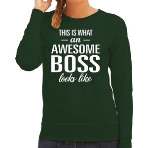 Awesome boss / baas cadeau sweater / trui groen met witte letters voor dames - beroepen sweater / Moederdag / verjaardag cadeau S