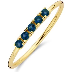 New Bling 9NB-0737-58 Zilveren Ring - Dames - 5 Zirkonia Steentjes - Blauw - 2 mm Doorsnee - Maat 58 - Zilver - Gold plated (Verguld/Goud op Zilver)