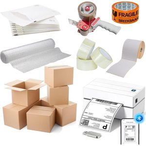 Beginnerspakket voor Startende Verkoper - Complete Verpakkingsset voor Webshop, Bol.com, Amazon, Etsy - Labelprinter, Bubbelplastic, Dozen, Verzendlabels, Tape