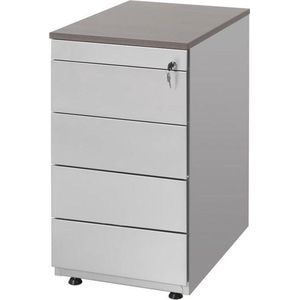 Ladeblok met 4 lades (incl. pennenlade) kleur Aluminium (RAL9006) topblad Beuken