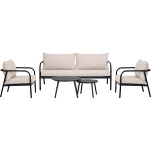 Lisomme - Manu - Loungeset - Zwart - 5 Delig - Met Beige Zitkussens