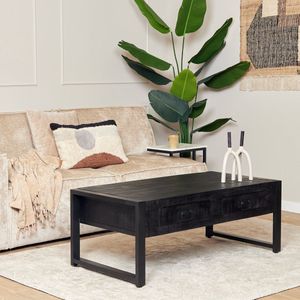 Salontafel Boaz Black | 2 Lades Mangohout Zwart Meubels