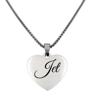 Ketting - Hart - Met Naam - Jet - Zilver