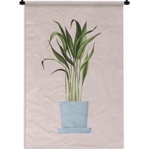 Wandkleed PlantenKerst illustraties - Illustratie van een plant met lange dunne bladeren op een roze achtergrond Wandkleed katoen 120x180 cm - Wandtapijt met foto XXL / Groot formaat!