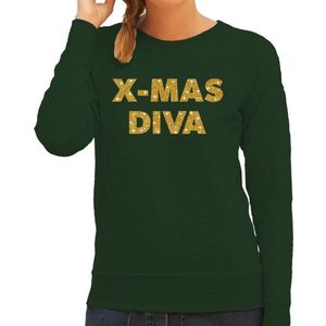 Foute Kersttrui / sweater - Christmas Diva - goud / glitter - groen - dames - kerstkleding / kerst outfit XS