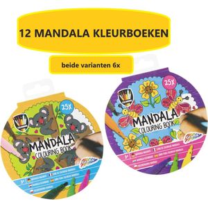 12X Mandala Kleurboek | 2 varianten | Dia 15 CM | Uitdeelcadeautje | 25 kleurplaten per kleurboek | Kleuren voor Kinderen