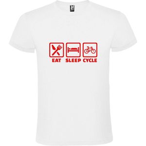 Wit T shirt met print van "" Eat Sleep Cycle "" print Rood size 4XL