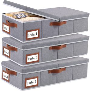 Opvouwbare opbergtas voor onder het bed - 3 stuks met handgrepen - grijs - dekbedden dekens kleding - 60 x 30 x 15 cm