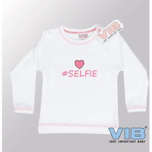VIB® - Baby T-Shirt #SELFIE (Wit-Roze)-(3-6 mnd) - Babykleertjes - Baby cadeau