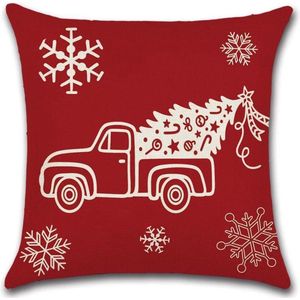 Kussenhoes Kerst - Sneeuwvlok & Auto - Kussenhoes - Kerst - 45x45 cm - Sierkussen - Polyester