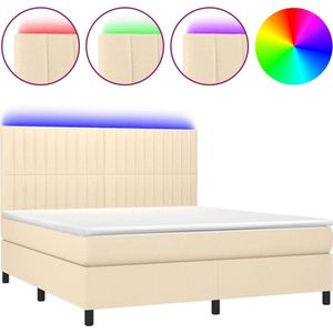 vidaXL - Boxspring - met - matras - en - LED - stof - crèmekleurig - 180x200 - cm