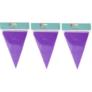 Party Vlaggenlijn - 3x - binnen/buiten - plastic - paars - 600 cm - 25 punt vlaggetjes