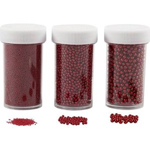 Mini stenen van glas, rood, afm 0,6-0,8+1,5-2+3 mm, 3x45 gr/ 1 doos
