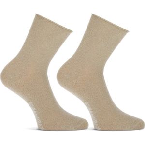 Marcmarcs 2-pack dames glitter sokken - Luxe viscose Lurex sokken - 42 - Beige