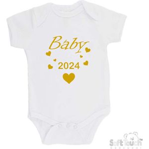 100% katoenen Romper ""Baby 2024"" Unisex Katoen Wit/goud (Shiny) Maat 56/62