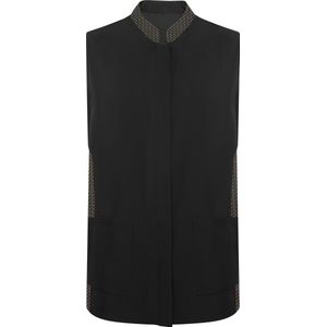Zwart met geometrisch detail damesschort met blinde drukknopen, zakken en mao kraag ,model Aldany maat XL
