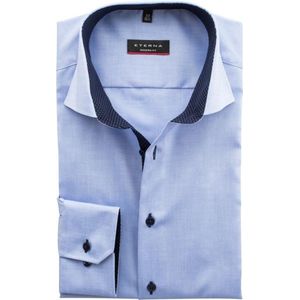 ETERNA modern fit overhemd - mouwlengte 7 - fijn Oxford heren overhemd - lichtblauw (blauw gestipt contrast) - Strijkvrij - Boordmaat: 42