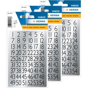 Stickervelletjes plak cijfers/getallen 1-100 zwart/zilver 13x12 mm - 12x vellen