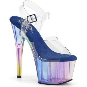Pleaser - ADORE-708HT Sandaal met enkelband, Paaldans schoenen - US 6 - 36 Shoes - Regenboog/Blauw