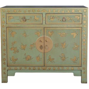 Fine Asianliving Chinese Kast Ash Groen Vlinders Handbeschilderd - Orientique Collectie B90xD40xH80cm Chinese Meubels Oosterse Kast
