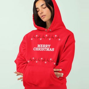 Kerst Hoodie Rendieren - Met tekst: Merry Christmas - Kleur Rood - ( MAAT S - UNISEKS FIT ) - Kerstkleding voor Dames & Heren