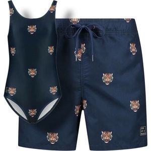 Son of a Beach Tijgerkop zwembroek en badpak | vader en dochter- blauw - maat L + leeftijd 4 jaar