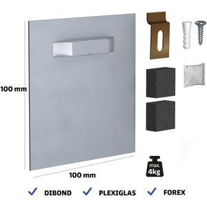 Ophangplaat voor foto op Aluminium / plexiglas / dibond - 100x100 mm 4kg - foto ophangsysteem zelfklevend - ophangsysteem foto op plexiglas / dibond / forex - set 4x Dibond Hanger 100x100mm 4kg - muurbeugel en accessoires
