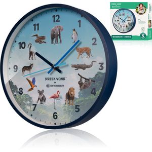 Freek Vonk x BRESSER - Wandklok voor Kinderen - Met leuke dierenprint - Stil Uurwerk - Diameter 25cm