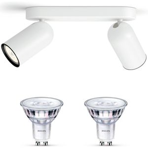 Philips myLiving Pongee Opbouwspot White GU10 - 2 LED Scene Switch Lampen - Wit Licht 50W - Dimbare Plafondspots - Wit