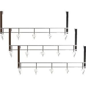 3x stuks deurhangers kapstok zilver met 5 kristal haken 47 cm - Badkamer/slaapkamer kapstok - Deurkapstokken