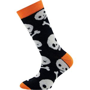 Ewers Kindersokken - Halloween Thema Skulls and Bones - Zwart & Wit & Oranje-31/34
