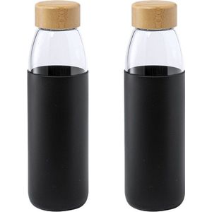 4x Stuks glazen waterfles/drinkfles met zwarte siliconen bescherm hoes 540 ml - Sportfles - Bidon