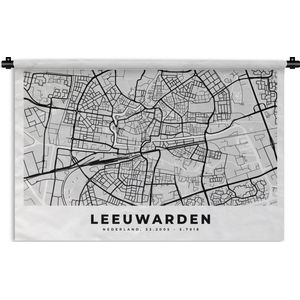 Wandkleed - Wanddoek - Stadskaart - Nederland - Leeuwarden - 60x40 cm - Wandtapijt - Plattegrond